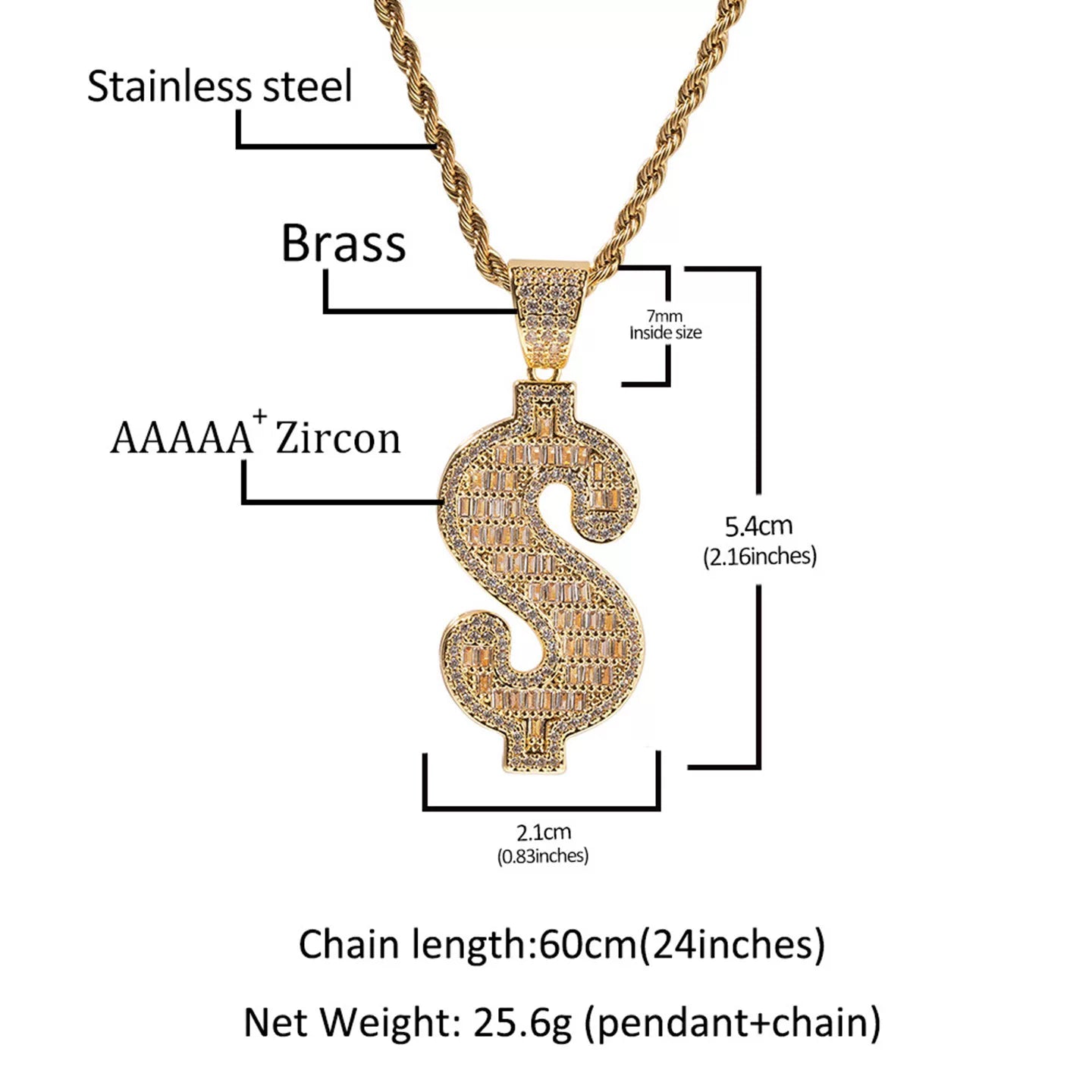 Money Bag Baguette Iced Necklace