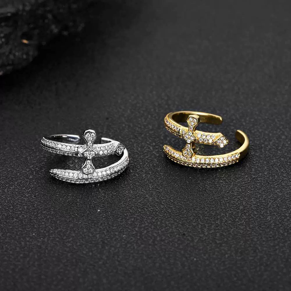 Cross Open Adjustable Pavé Ring