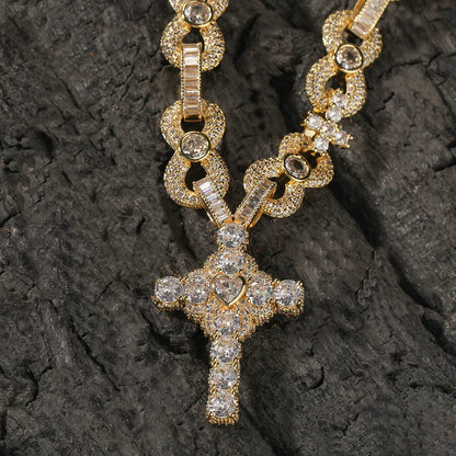 Sacred Heart Cross Pendant Iced Necklace