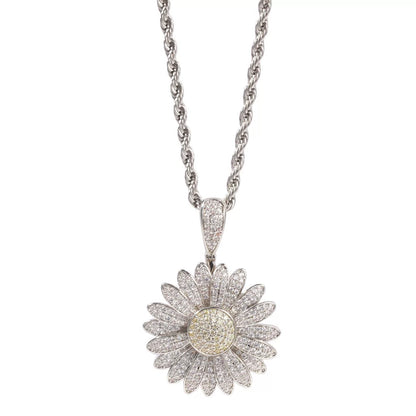 Iced Out Daisy Flower Pendant Necklace