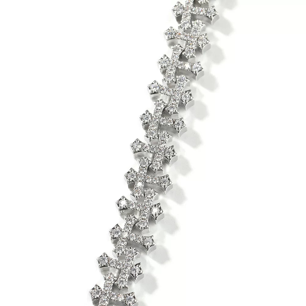 Fleur Cross Iced Cuban Bracelet