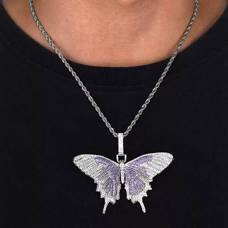 Iced Out Butterfly Pendant Necklace