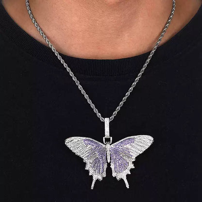Iced Out Butterfly Pendant Necklace