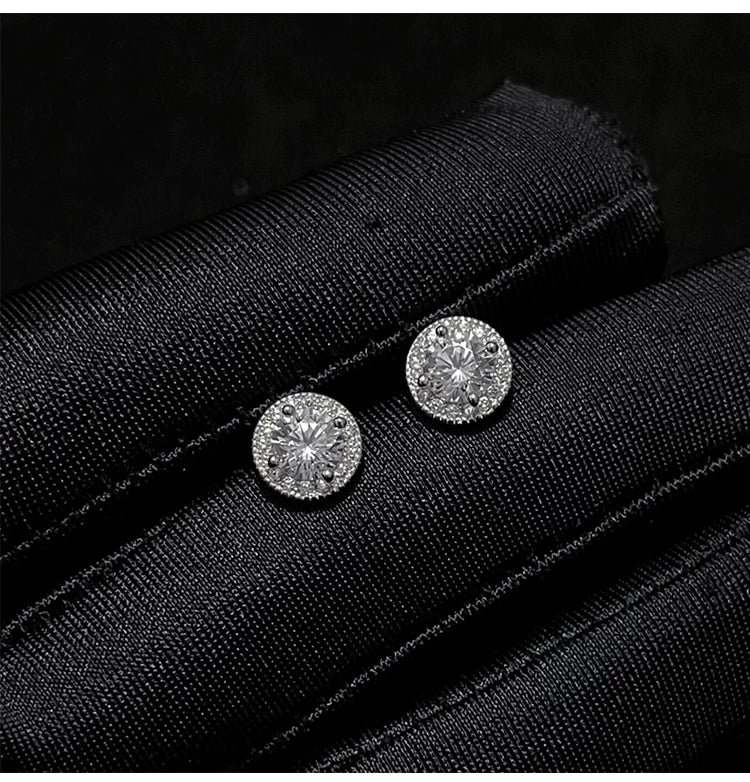 Sterling Silver Round Halo CZ Stud Earrings