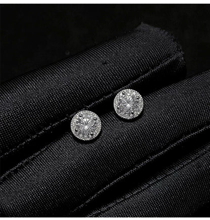 Sterling Silver Round Halo CZ Stud Earrings