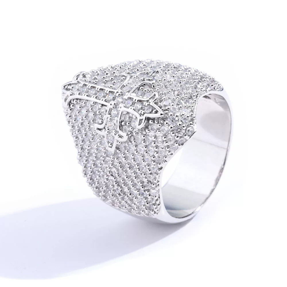 Cross Dome Full Iced Ring