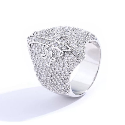 Cross Dome Full Iced Ring