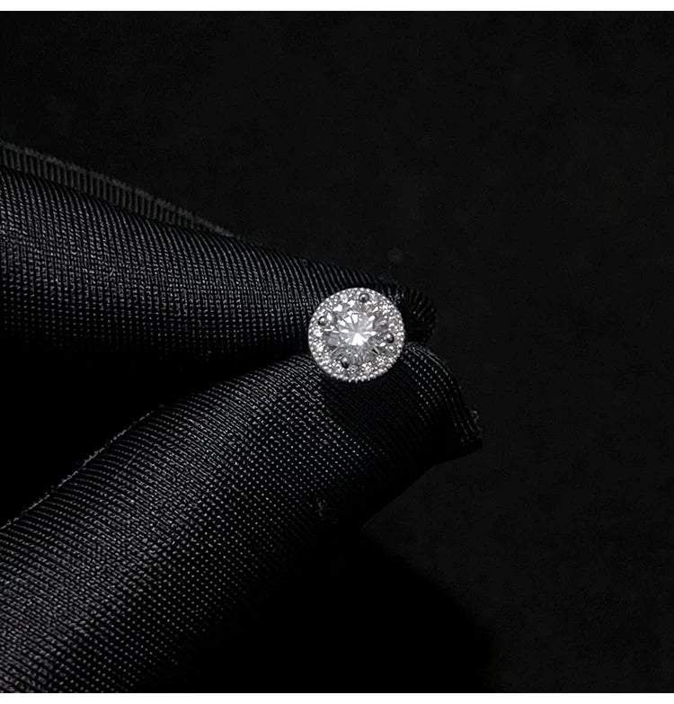 Sterling Silver Round Halo CZ Stud Earrings