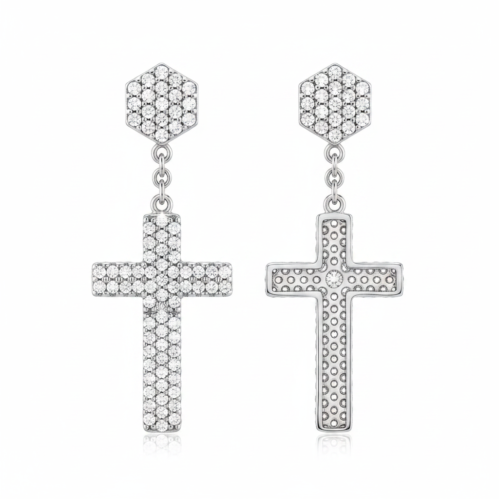 Cross Drop Earrings - Front Back View