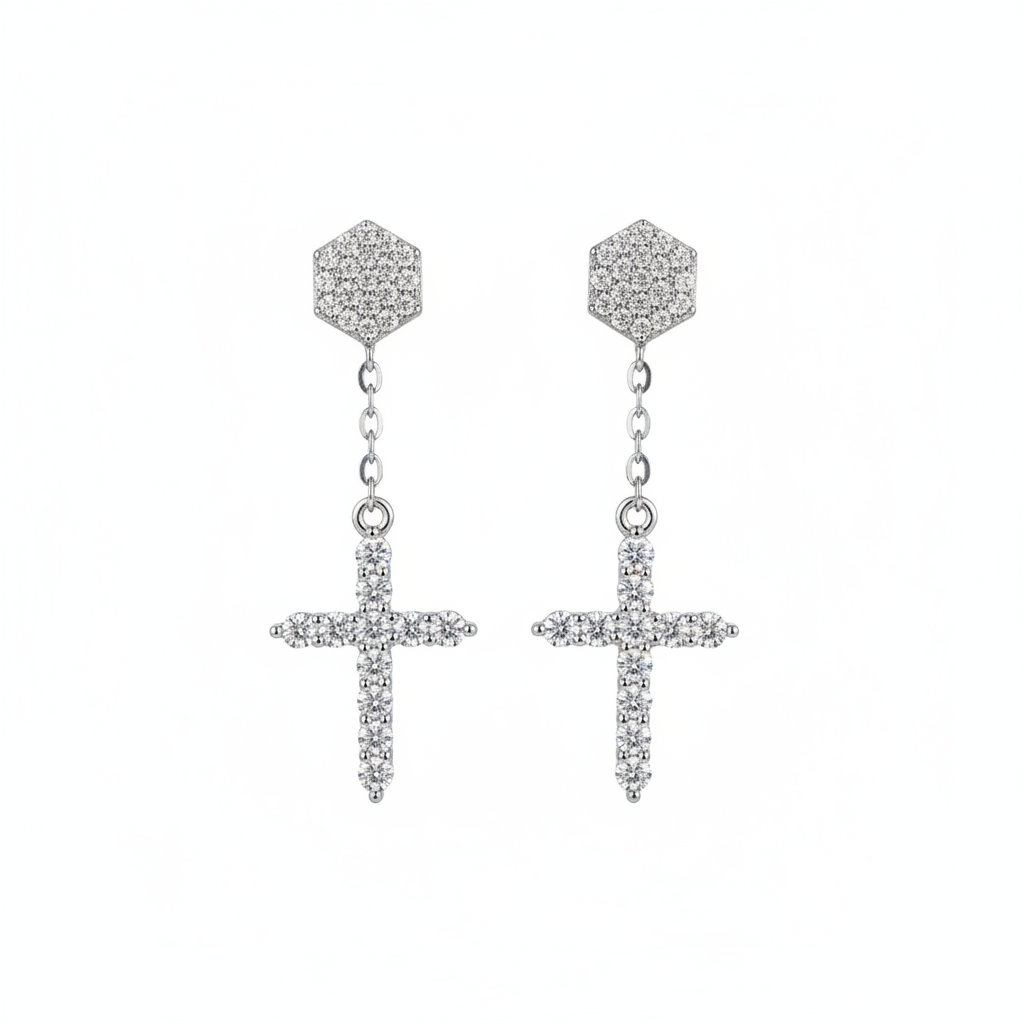 Cross Drop Earrings - Pair Front View