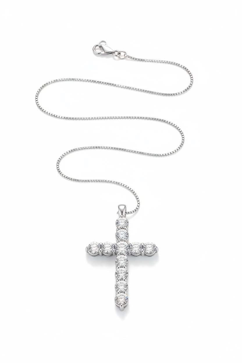 Diamond Cross Necklace Vertical
