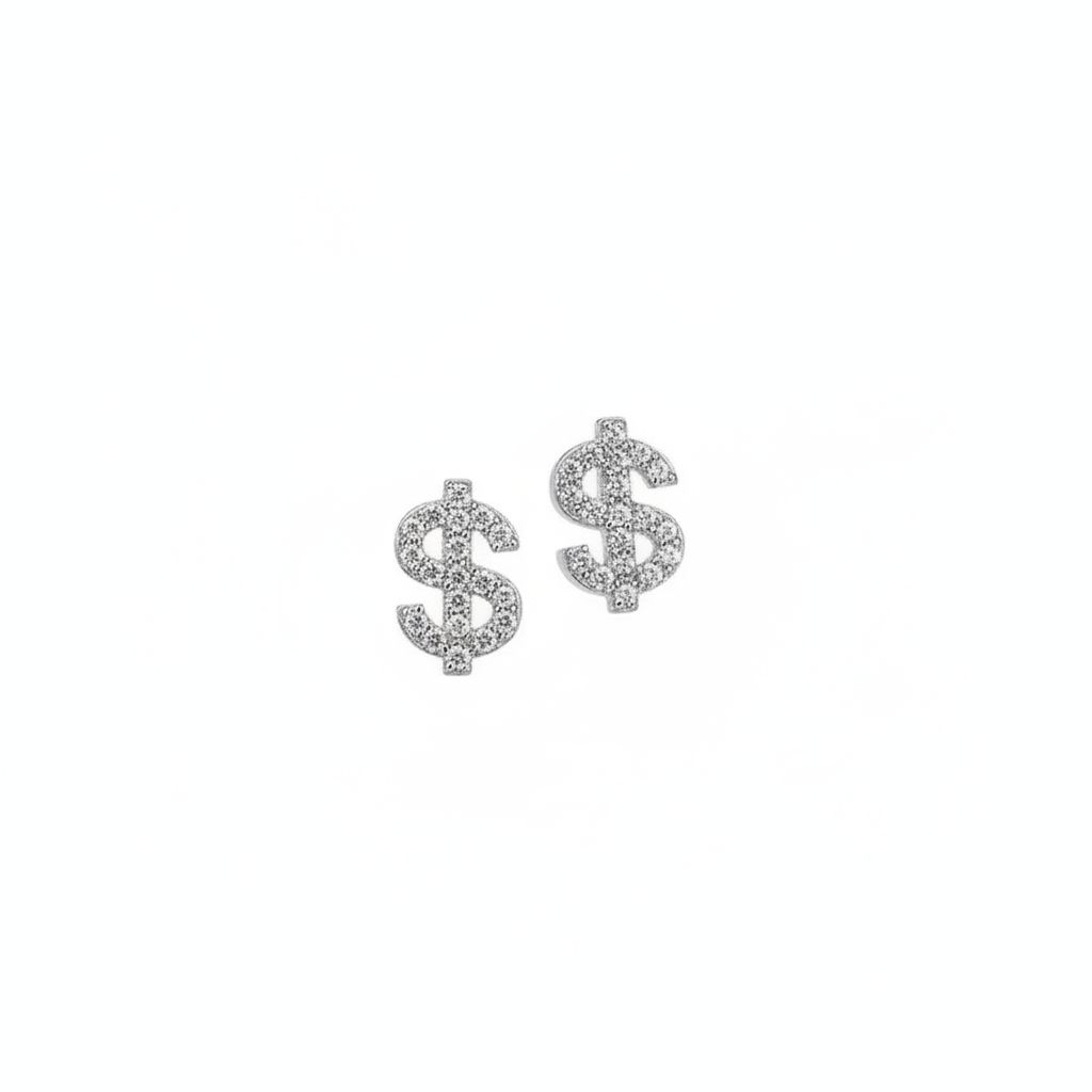 Dollar Sign Studs - Pair White BG