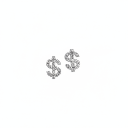 Dollar Sign Studs - Pair White BG