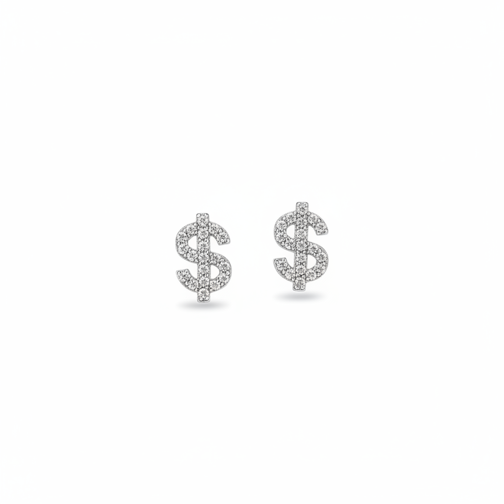 Dollar Sign Studs - Pair White BG