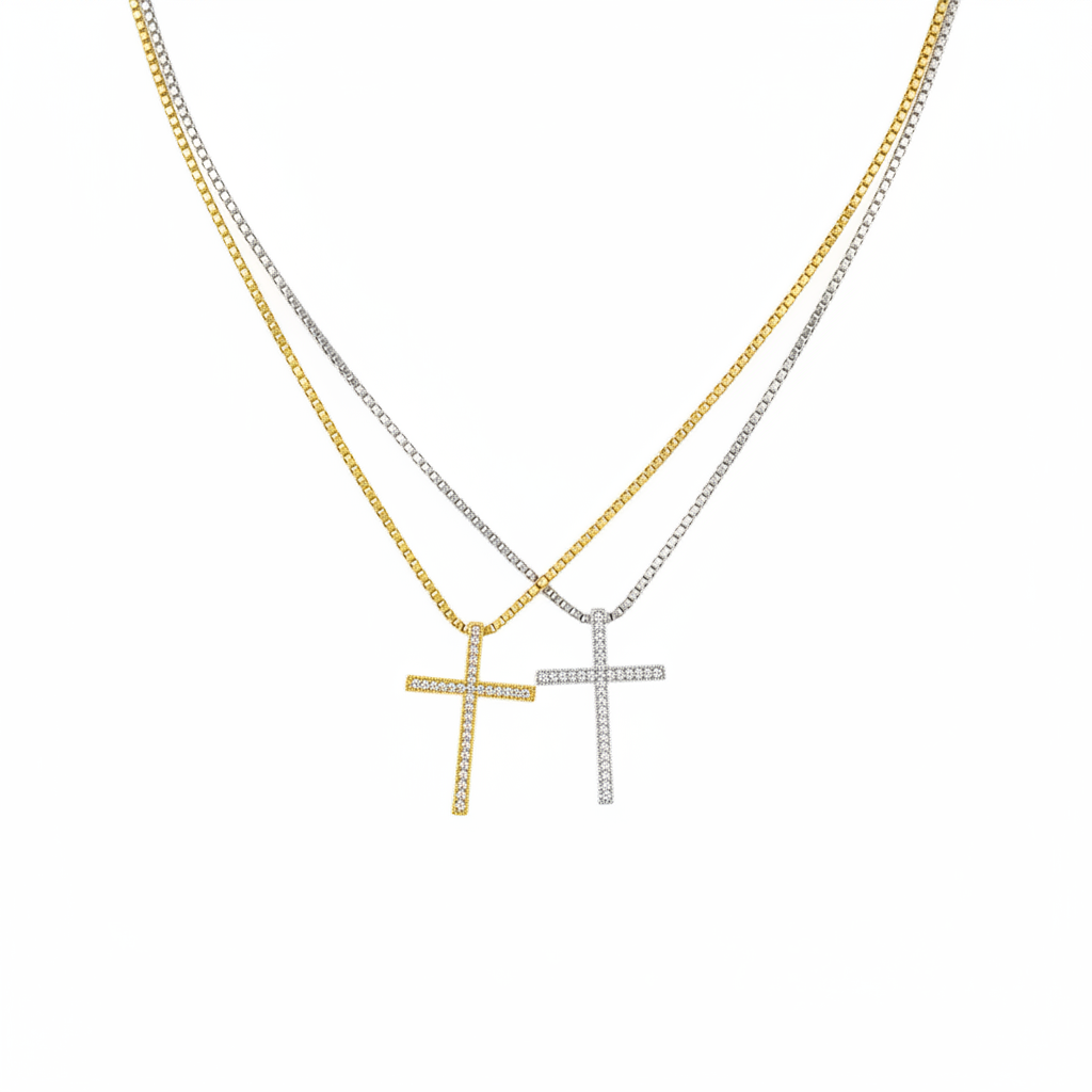 Gold Silver Cross White