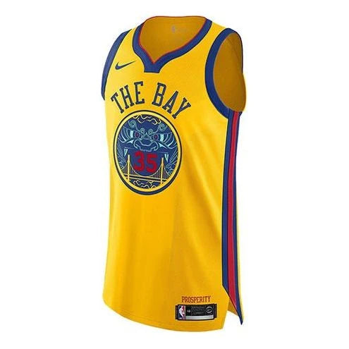Nike NBA Warriors City Edition Authentic Jersey 'Kevin Durant #35' Gold 2017 (AH6052-729)
