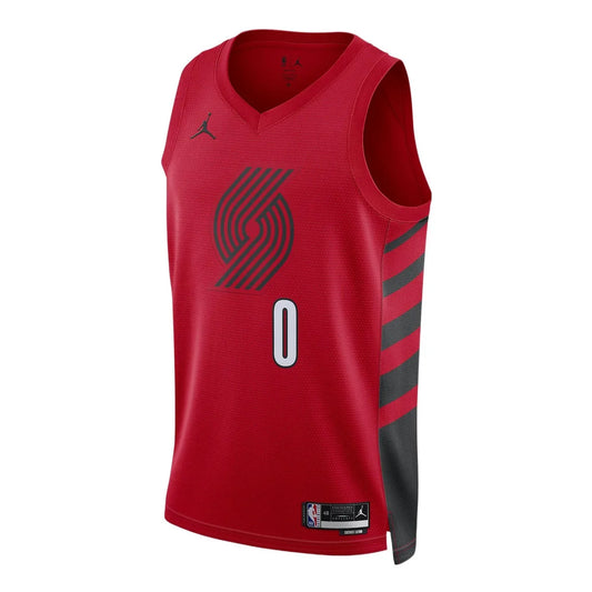 Jordan NBA Trail Blazers Statement Edition Jersey 'Damian Lillard #0' Red 2022 (DO9541-657)