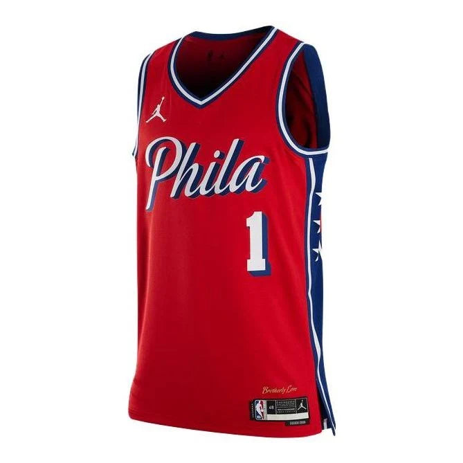Jordan Brand NBA Philadelphia 76ers Statement Edition Jersey 'James Harden #1' Red 2022 (DO9539-664)