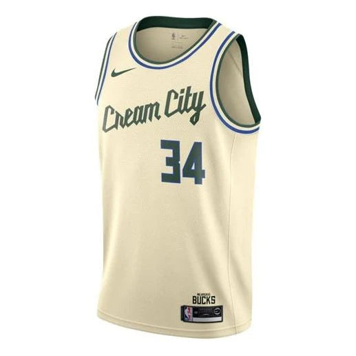 Nike NBA Milwaukee Bucks City Edition Jersey 'Giannis Antetokounmpo #34' Cream City 2019 (AV4652-280)