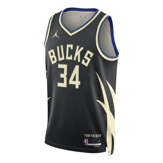 Jordan Brand NBA Milwaukee Bucks Statement Edition Swingman Jersey 'Giannis Antetokounmpo #34' Black 2022 (DO9533-010)