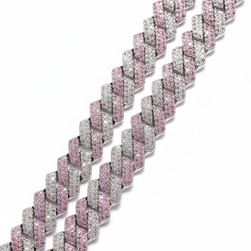 Pink White Cuban Bracelet - Detail Shot