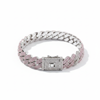 Pink White Cuban Bracelet - Diamond Background
