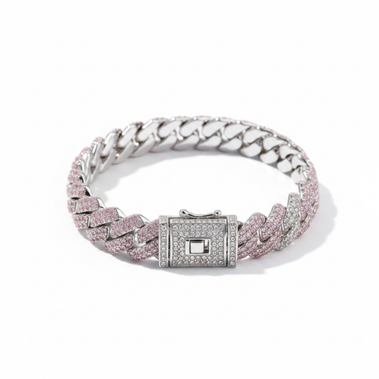 Pink White Cuban Bracelet - Diamond Background