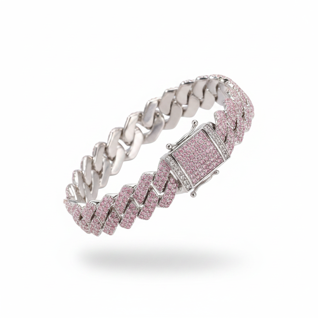 Pink White Cuban Bracelet - White Background