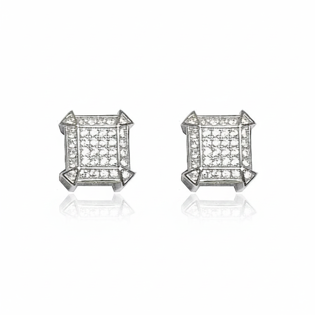 Square CZ Stud Earrings - Front View