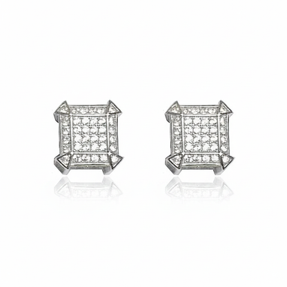 Square CZ Stud Earrings - Front View