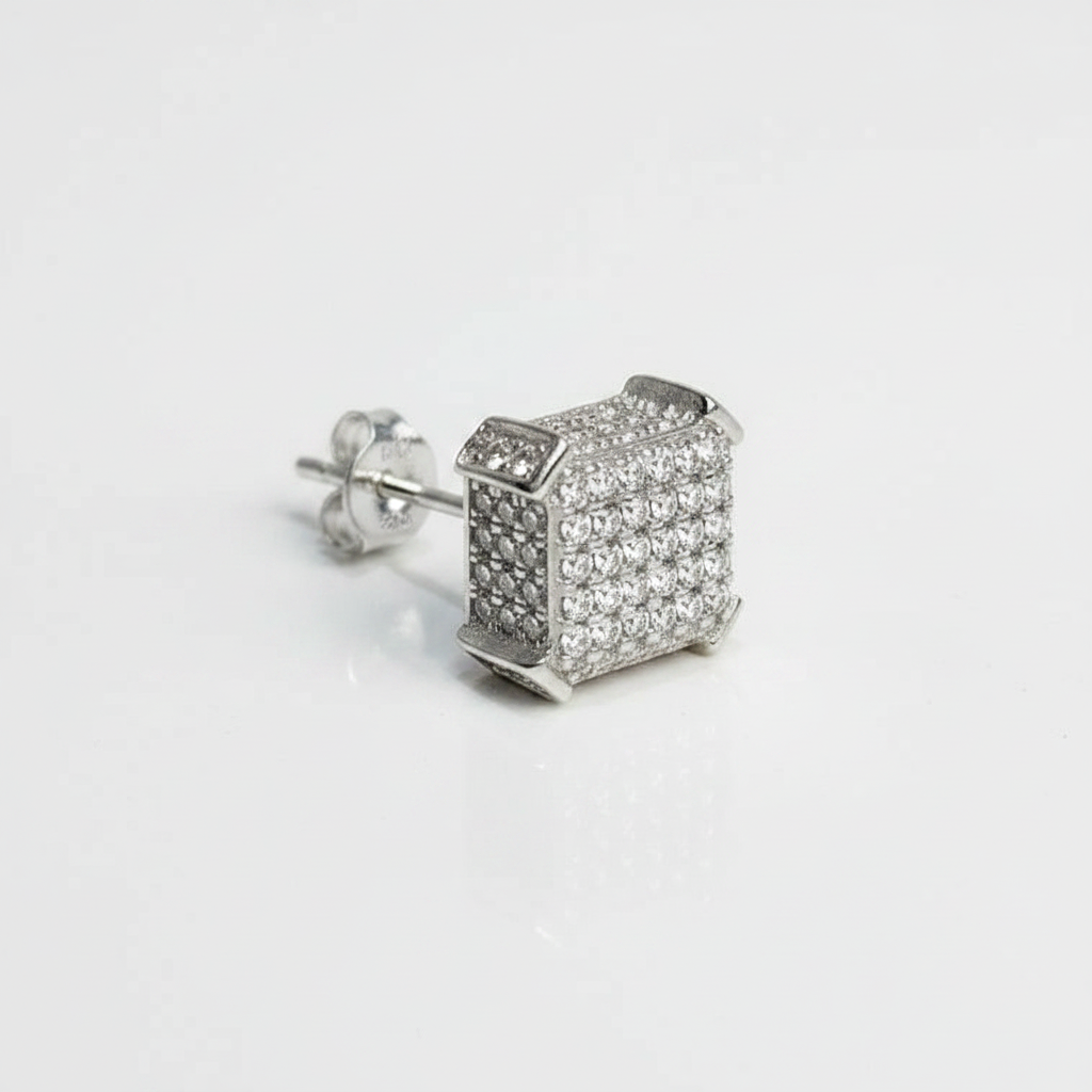 Square CZ Stud Earrings - Pin Detail