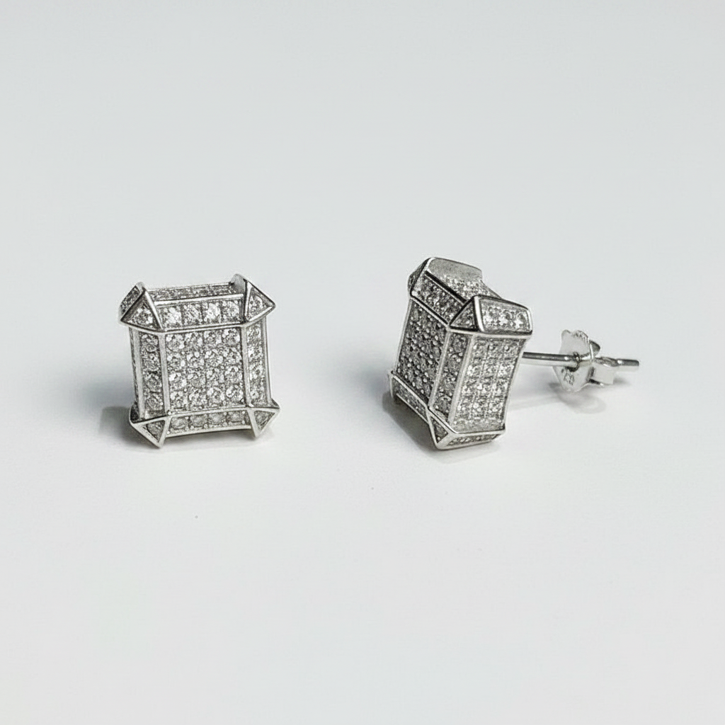 Square CZ Stud Earrings - Side View
