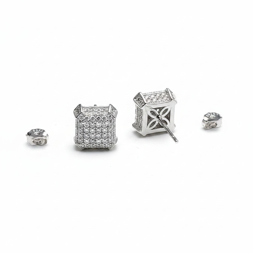 Square CZ Stud Earrings - White Background