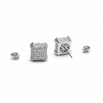 Square CZ Stud Earrings - White Background